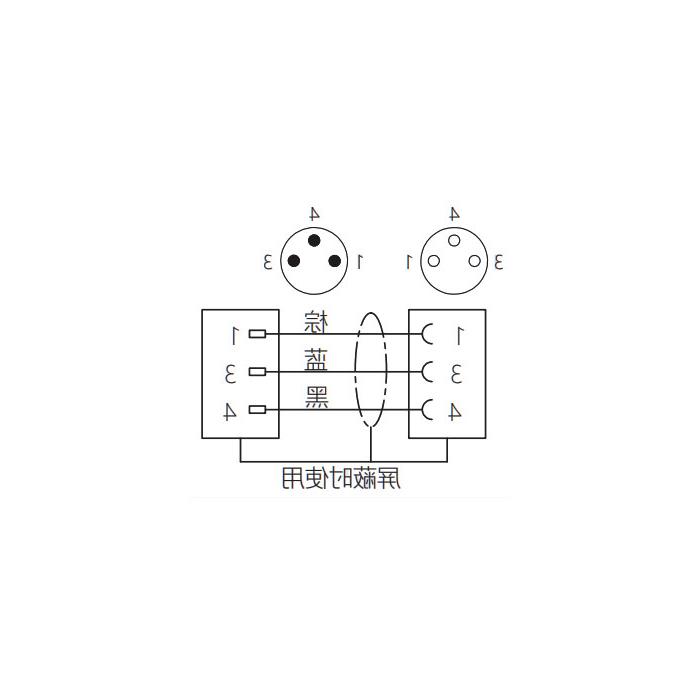 M8 3Pin, female straight turn male straight, double end precast PVC non-flexible cable, gray sheathing, 63D003-XXX